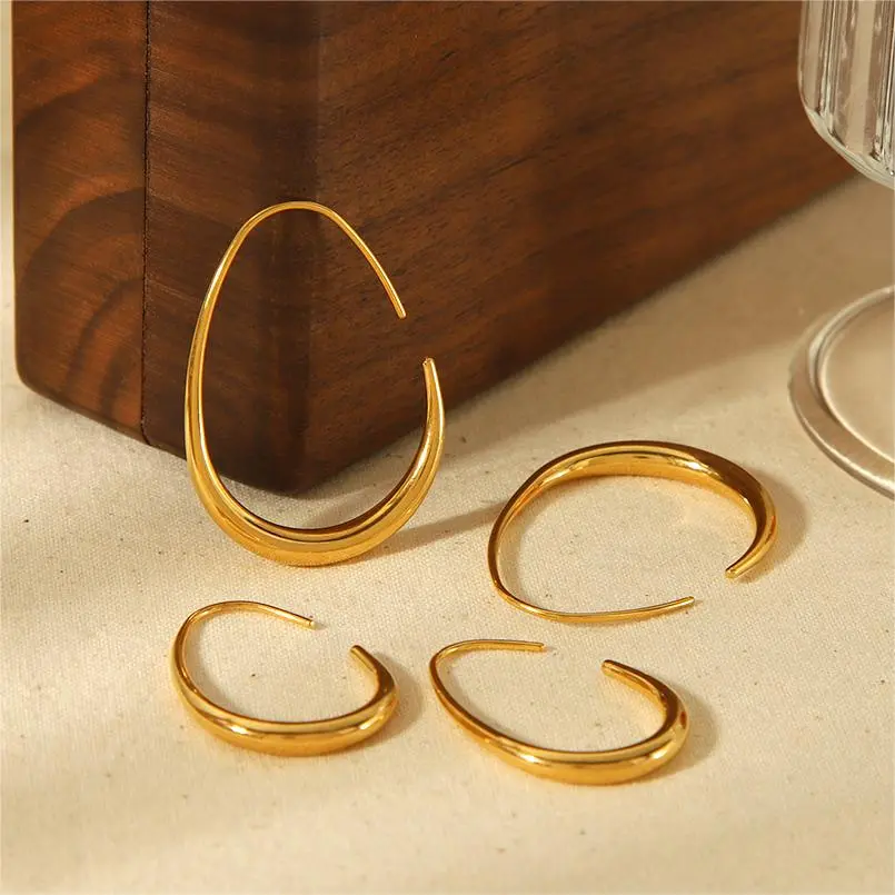 1 Pair Simple Series Classic Geometric Stainless Steel  Gold Color Women's Stud Earrings h5 